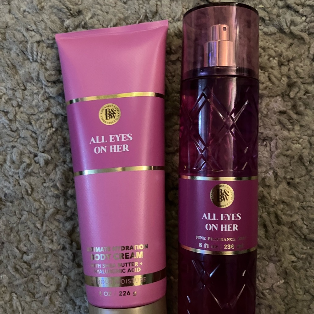 Bath & Body Works Pink and Purple Body Cream and Fragrance Set